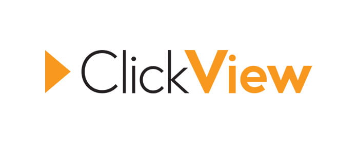 ClickView logo in orange and black featuring a play triangle symbol.