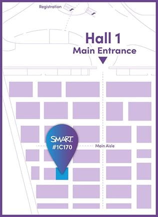 Exhibition floor map for Hall 1, highlighting SMART booth #1C170.