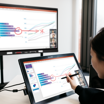 Mature student using SMART podium and SMART Board together