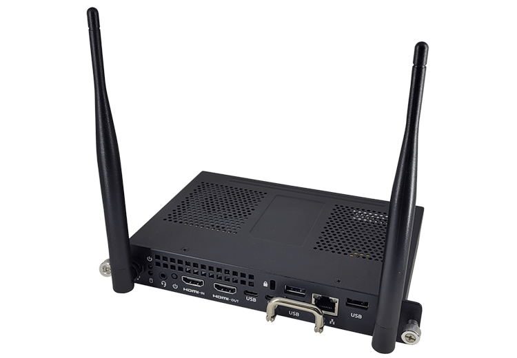 SMART computing module for interactive displays showing antenna and connectivity ports for enhanced performance.