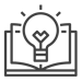 An open book with a glowing lightbulb in the center, symbolizing education and knowledge.
