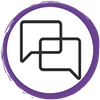 An image of a circle with two icons resembling chat bubbles.