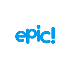 Logo of 'epic!' featuring lowercase blue letters with an exclamation mark.