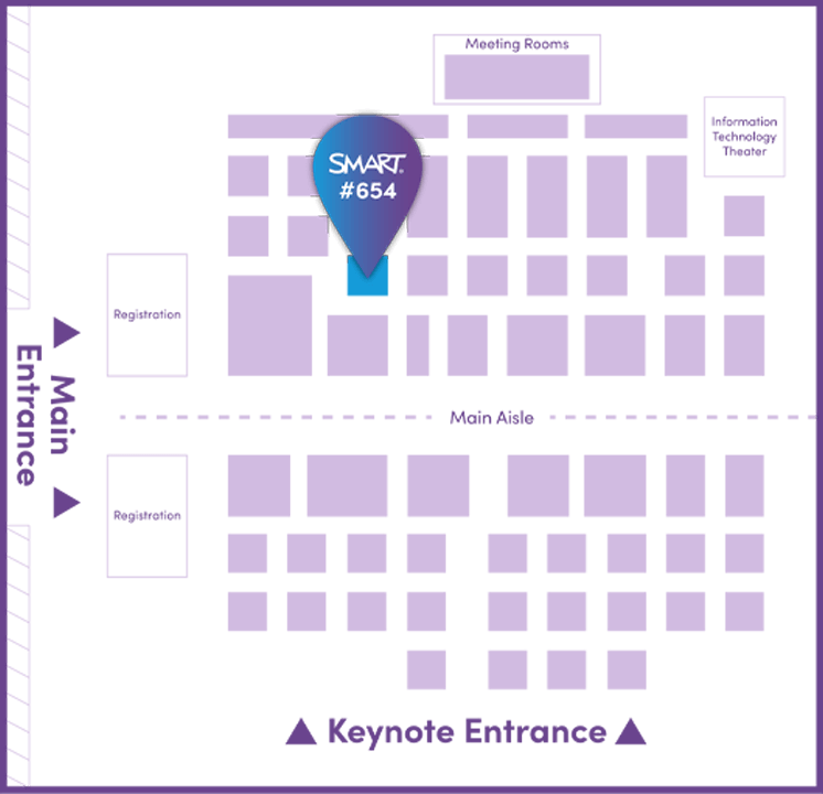 Floor plan for FETC 2025, showing SMART’s booth location #654 near the main aisle.