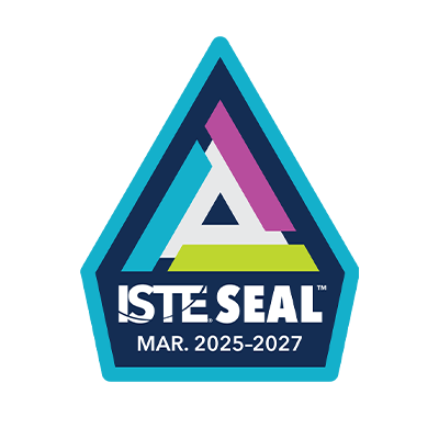 ISTE Seal badge awarded for 2025 to 2027, with a geometric logo.