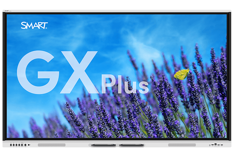 SMART Board GX Plus series front view with a vibrant lavender field and a butterfly background.